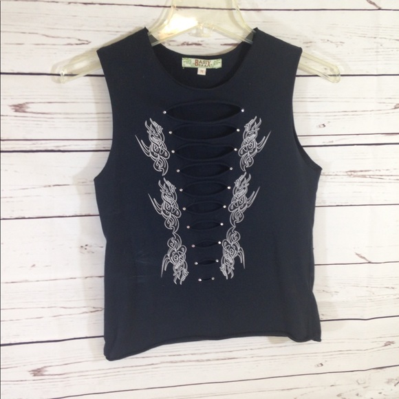Basix USA Tops - SOLD ~ IBasix USA Black CutOut Top with White Goth